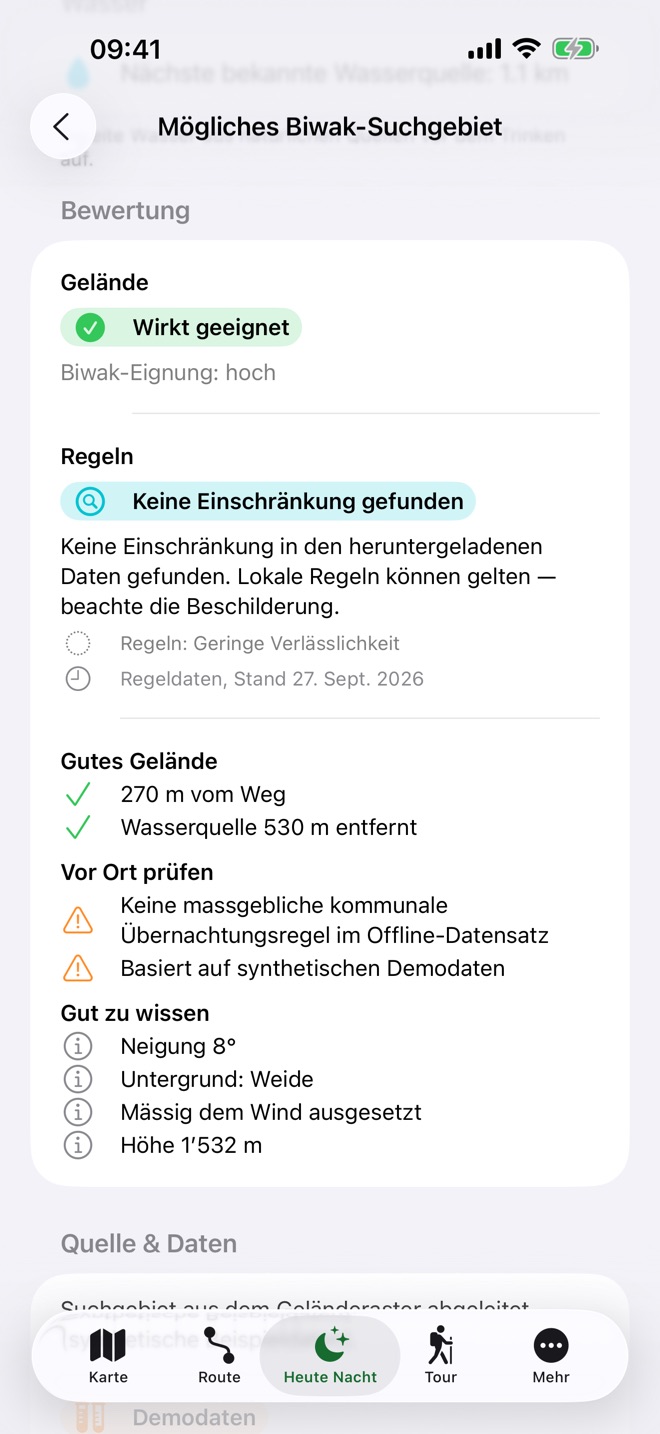 Eine Ortsbeurteilung, die Gelände und Regeln getrennt erklärt